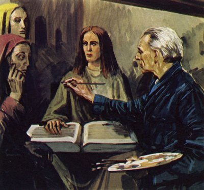 Van Meegeren byl schopen prokázat, že obrazy padělal (barevná litografie). od Luis Arcas Brauner
