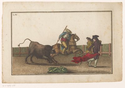 Picador strčí kopí do býka Coleccion de las principales suertes de una corrida de toros (název série) Sbírka nejdůležitějších býčích manévrů (název série) od Luis Fernandez Noseret