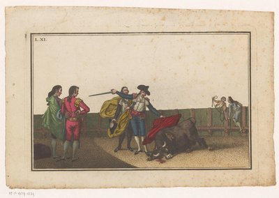 Býk bodnutý matadorem Coleccion de las principales suertes de una corrida de toros (název série) Sbírka nejdůležitějších býčích manévrů (název série) od Luis Fernandez Noseret