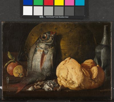Zátiší s rybami, chlebem a konvicí, c.1772 od Luis Menendez or Melendez