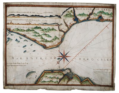 Mapa Doverského průlivu, asi 1587-88 (akvarel na pergamenu) od Luis Teixeira