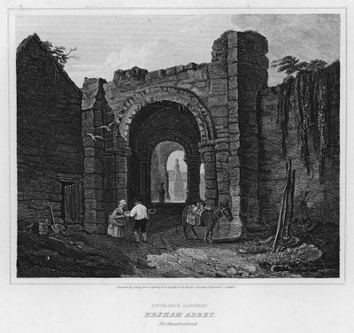 Vstupní brána, Hexham Abbey, Northumberland (rytina) od Luke (after) Clennell