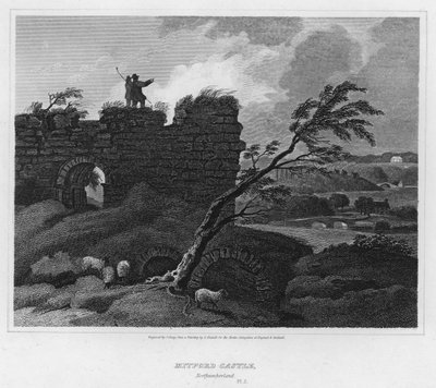 Mitford Castle, Northumberland (rytina) od Luke (after) Clennell