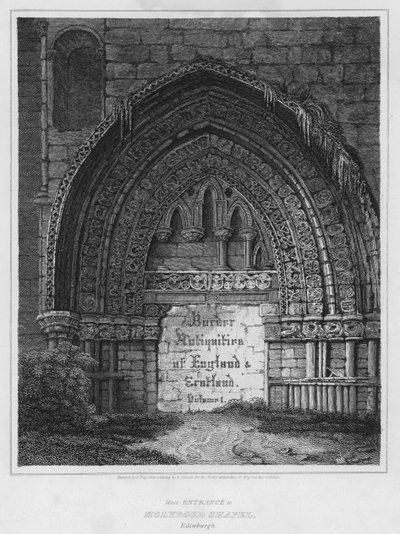 West Entrance to Holyrood Chapel, Edinburgh (rytina) od Luke (after) Clennell