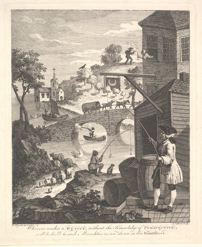 Satira na falešnou perspektivu: Frontispis ke Kirbysově perspektivě, únor 1754. od Luke Sullivan