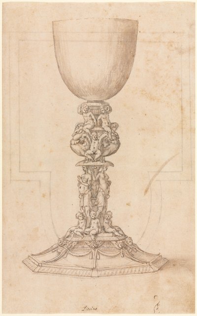 Design for a Chalice recto Architectural Plan verso, polovina 1500s. od Luzio Romano