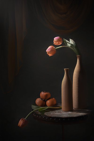 Náladové tulipány a ovoce od Lydia Jacobs