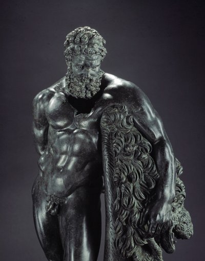 Řecké umění: “” Heracles v klidu”” Detail - Bronzová socha Lysippe Sicyone (395-305 př.nl) 4. století př.nl, ze svatyně Ercole Curino, Sulmona - Museo Nazionale Archeologico, Chieti Itálie - Herakles (Herkules) odpočívá - Detail bronzové sochy od Lysippos (attributed to)