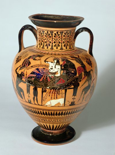 Černofigurová amfora zobrazující hodování Dionýsa a Ariadny, Řecko, 530-520 př.nl (hlína) od Lysippos