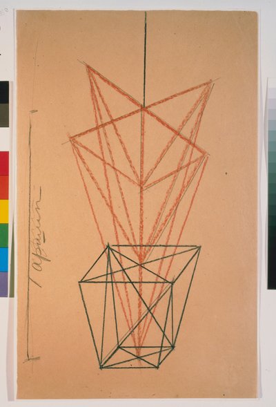 Muškáty v květináči. Náčrt hry "Le cocu magnificient"" od Fernanda Crommelyncka (1886-1970). Dílo Lyubov (Lioubov) Sergejevna Popova (1889-1924), tužka na papíře od Lyubov Sergeevna Popova