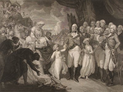 Marquis Cornwallis přijímá rukojmí prince, syny Tippoo Sultana od M. (after) Brown
