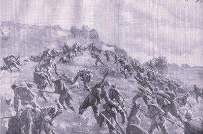 Znovudobytí Szawle. Útok na hřeben, z hospody Ilustrovaná historie světové války 1914-1915. od Union Berlagsefellfchaft od M. Barascudts
