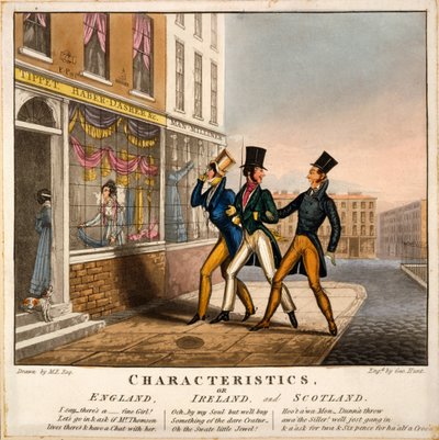 Charakteristika aneb Anglie, Irsko a Skotsko, tisk George Hunt, 1827 (ručně kolorovaná rytina) od M. Egerton