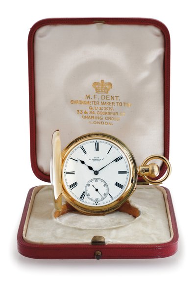 Kapesní opakovací kapesní chronometr s polovičním loveckým pouzdrem od M. F. Dent