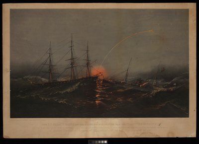 Americká fregata Sabine zachraňuje prapor americké námořní pěchoty z transportéru Governor. 2. listopadu 1861 u pobřeží Jižní Karolíny (litografie, kolorovaná) od M. F. H. De & Parsons Charles Haas