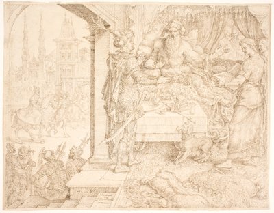 Ahasver konzultující Hamana od Maarten van Heemskerck