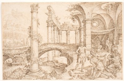 Ham zesměšňuje Noaha od Maarten van Heemskerck