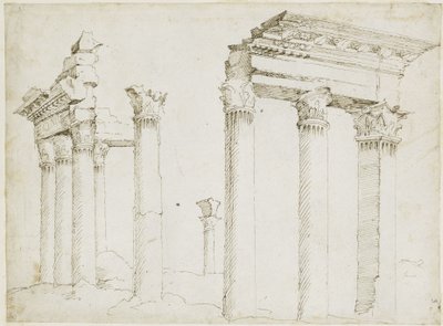Pozůstatky Minervina chrámu na Nervaově fóru od Maarten van Heemskerck