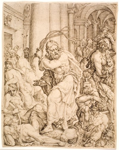 Vyhnání z chrámu od Maarten van Heemskerck