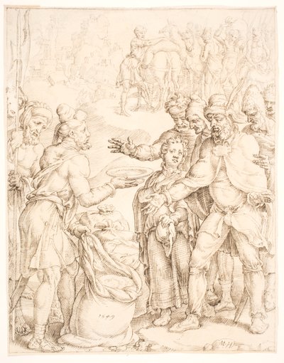 Nalezení faraonova poháru v Benjaminově pytli od Maarten van Heemskerck