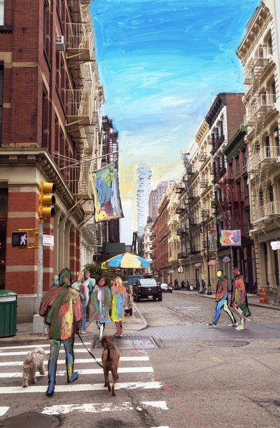 Soho May, 2019 (akrylová barva na archivním pigmentovém tisku) od Madeleine Gross