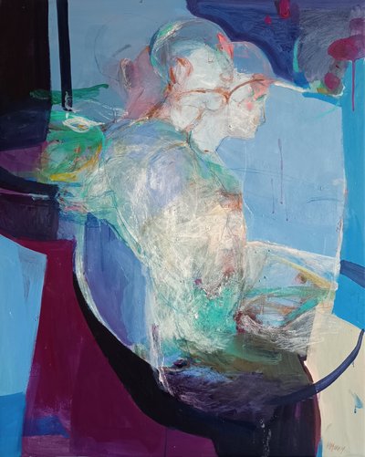 In Stillness We Unfold: Becoming, 2025 (akryl a pastel na plátně) od Madgalena Morey