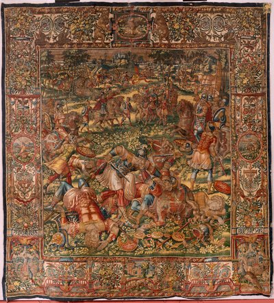 Diecézní muzeum (Diecézní muzeum). Vlámský gobelín. Brusel. Workshop Françoise Geubelse. Seriál Gideonův příběh. Porážka Midjánců (Porážka Midjánců). Hedvábí a vlna. Odkaz biskupa Vincenta Rocka ze Serny. Barokní. 1534-1571, v od Maerten van Heemskerck