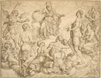 Satan vyzývá Boha, aby Jobovi odňal svou ochranu od Maerten van Heemskerck