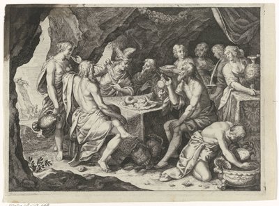 Scéna z Ovidiových metamorfóz: jídlo v jeskyni od Magdalena van de Passe (attributed to)