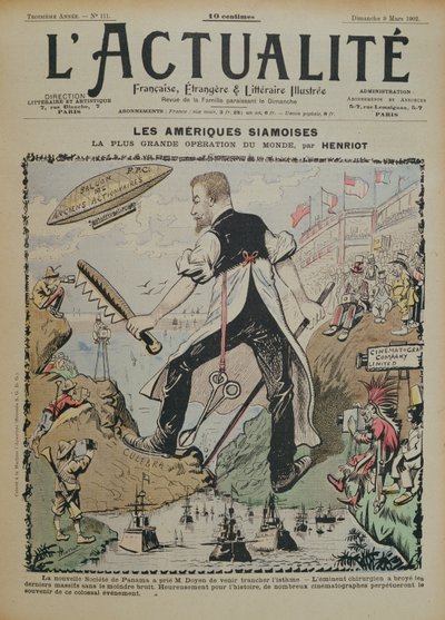 Karikatura na stavbě Panamského průplavu a mediální pokrytí kolem něj, obálka časopisu LActualite, 9. března 1902 od Henri Maigrot