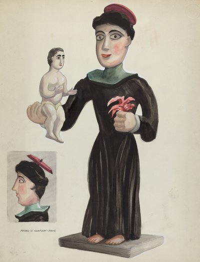 Vyřezávané a malované dřevěné Santo St. Anthony, 19351942. od Majel G. Claflin