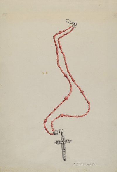 Coral Beads and Crucifix, c. 1937. od Majel G. Claflin