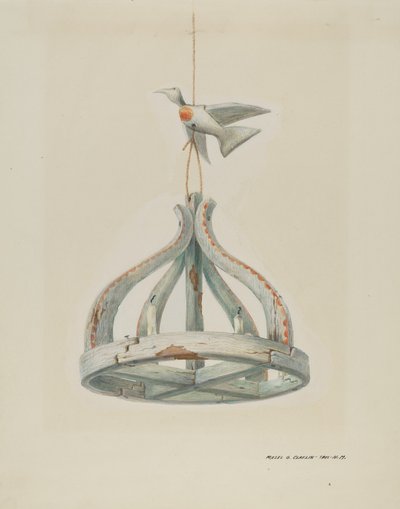Jeden malovaný, dřevěný svícen, s holubicí, c. 1937. od Majel G. Claflin