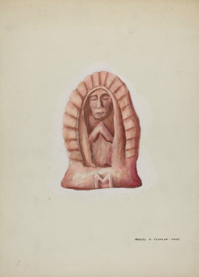 Malá socha Guadalupe vytesaná do kamene, c. 1937. od Majel G. Claflin