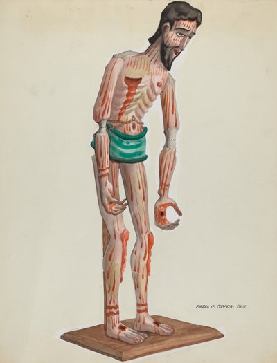 Dřevěný Christo, malovaný čelní pohled, c. 1937. od Majel G. Claflin
