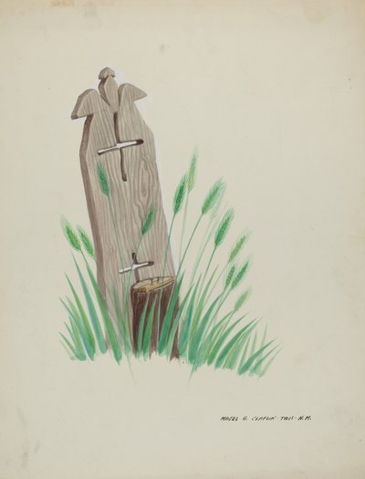 Dřevěná značka na hrob, c. 1937. od Majel G. Claflin