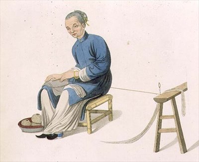 Eine alte Frau, die Baumwolle spinnt, Tafel 57 aus 