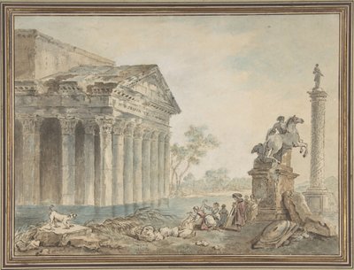 Architektonické Capriccio s římskými památkami a pračkami, n. d. od Manner of Hubert Robert
