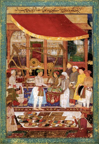 Císař Džahángír váží prince Churráma ve zlatě, asi 1610-1615 (miniatura) od Manohar Manohar
