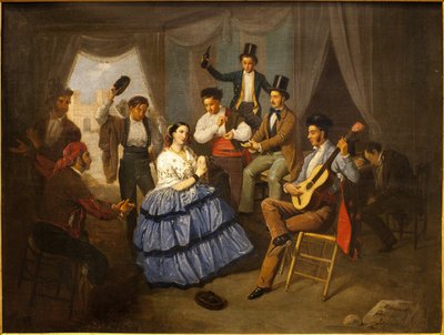 Tanečnice v karnevalovém domě. Obraz Manuel Cabral Bejarano (1827-1891), olej na plátně od Manuel Cabral y Aguado Bejarano