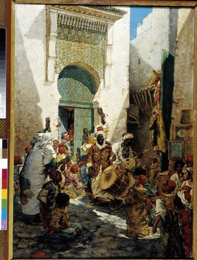 Černí hudebníci na Algiers Party Scene v ulicích (olej na plátně) od Marc Alfred Chataud