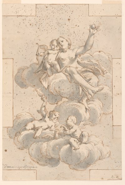 Design pro nástropní malbu, Venuši, Amora a Putti od Marc Antonio Franceschini