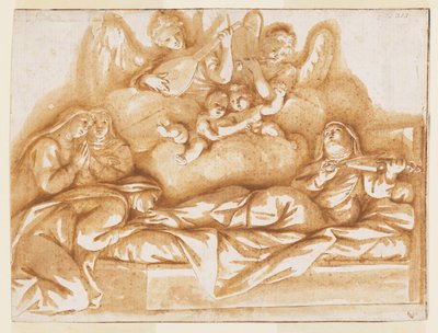 Návrh jednobarevné nástěnné malby, kostel Corpus Domini, Bologna, Itálie, Smrt sv. Kateřiny Vigri od Marc Antonio Franceschini
