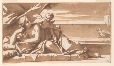 Studie pro malbu Overdoor, Ariadne prohlíží přiblížení Bakchovy lodi od Marc Antonio Franceschini