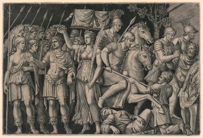 Trajan korunován vítězstvím od Marc Antonio Raimondi