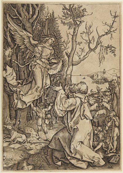 Zjevení anděla Jáchymovi, tabule 2 ze Života Panny Marie od Marcantonio Raimondi