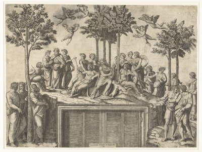 Apollo a Múzy na hoře Parnas od Marcantonio Raimondi
