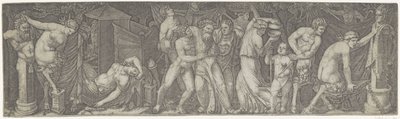 Bacchanal s opilým Bakchem a satyry a maenady od Marcantonio Raimondi