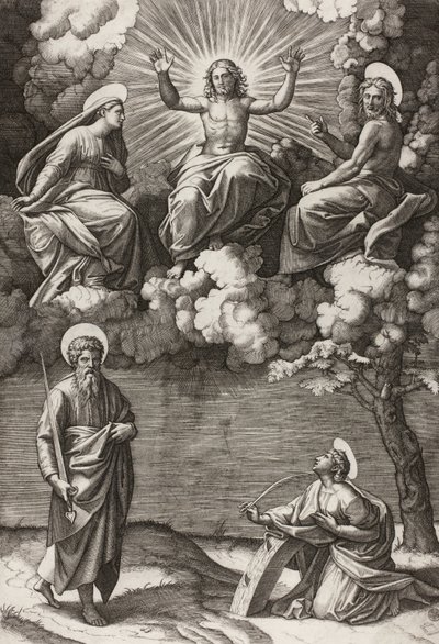 Kristus, Panna a svatý Jan Křtitel se svatými Pavlem a Kateřinou, 1520-25 od Marcantonio Raimondi