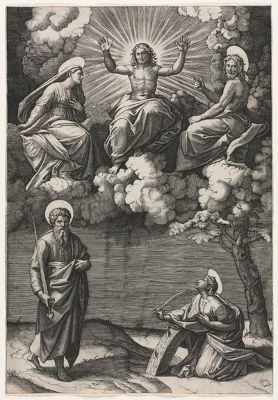 Kristus, Panna a sv. Jan Křtitel se svatými Pavlem a Kateřinou od Marcantonio Raimondi